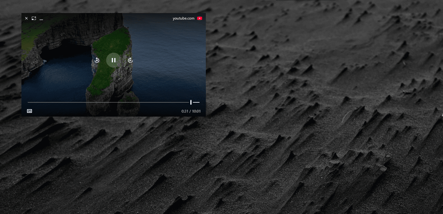 Peekly's floating window playing a video, resized smaller, above the desktop